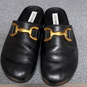 Steve Madden Black Slip-On Shoes with Gold Detail